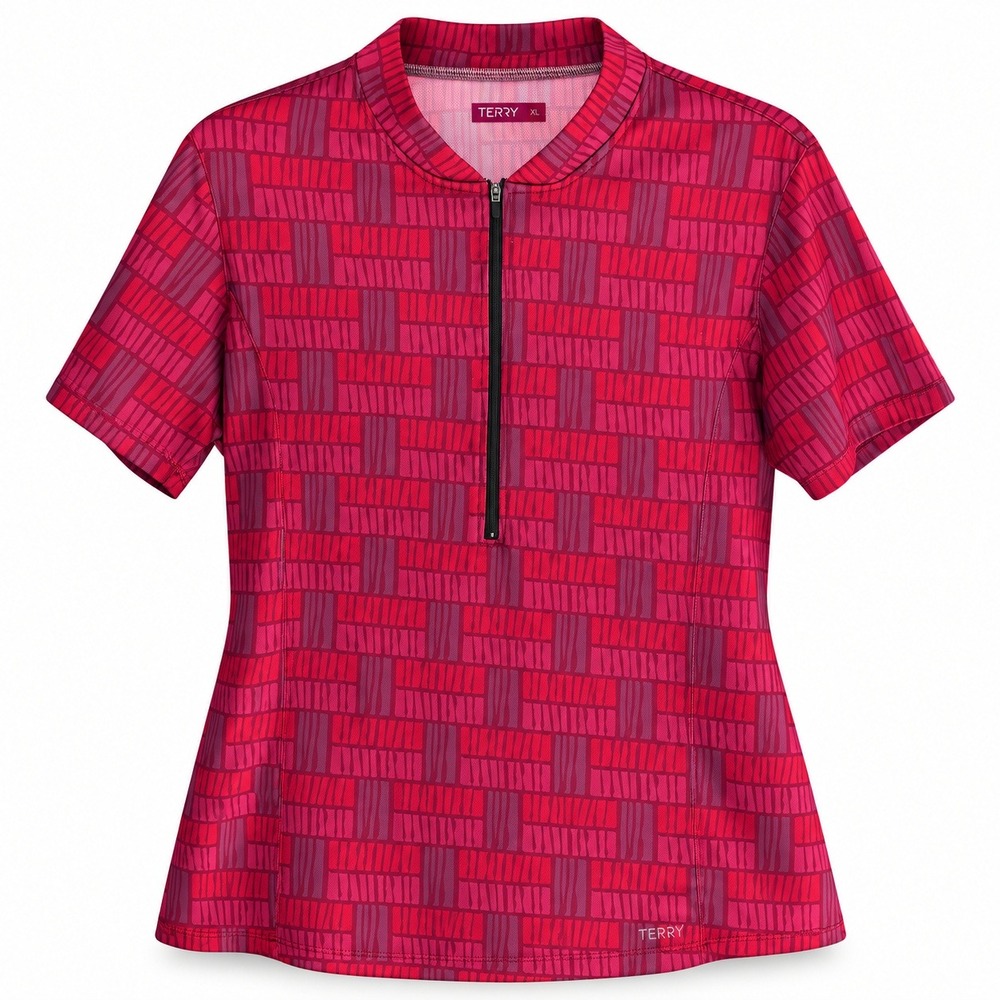 Terry Precision Womens XL Cycling Jersey Pink Red Geometric 1/4 Zip Made USA